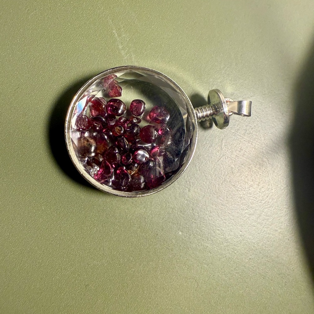 Garnet Beads Enclosed Large Pendant/January Birthstone